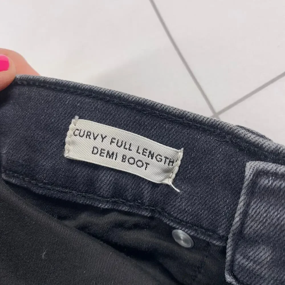 J. Crew Jeans Womens 28 Washed Black Curvy Demi Boot Hemmed High Rise Stretch